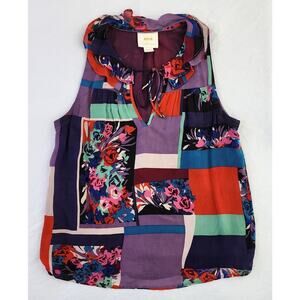 Anthropologie Maeve Top Womens Small Floral Color Block Lined Boho Tank Blouse